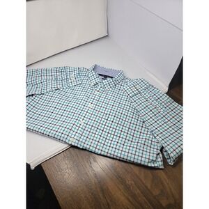 Tommy Hilfiger Shirt Mens Adult 3XL Blue Green Plaid Button Up Casual Preppy
